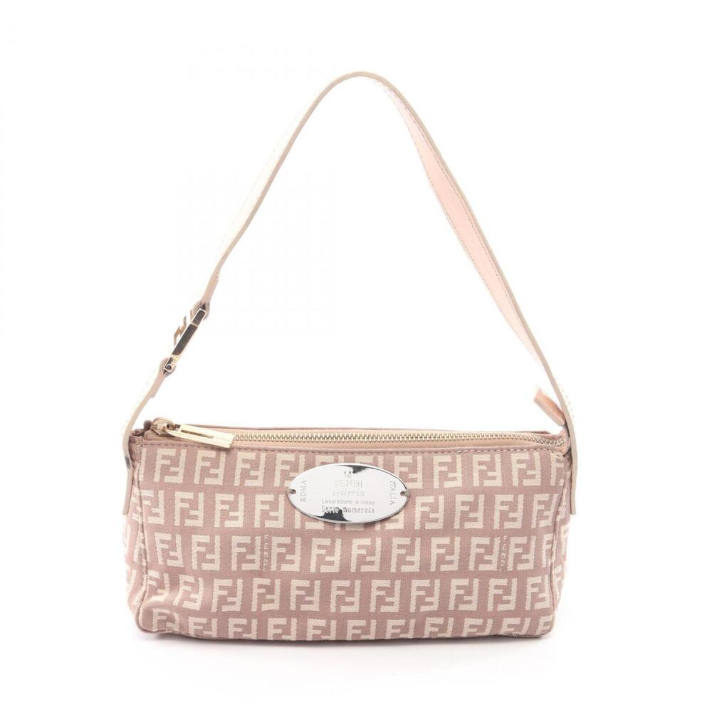 Fendi Zucchino Accessory Pouch Handbag, Canvas Leather, Women's, Pink, 8BR443
